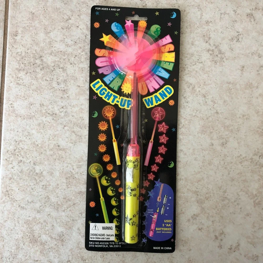 Lot of 4 Vintage Moon Light Up Wands New in Package Pink Yellow